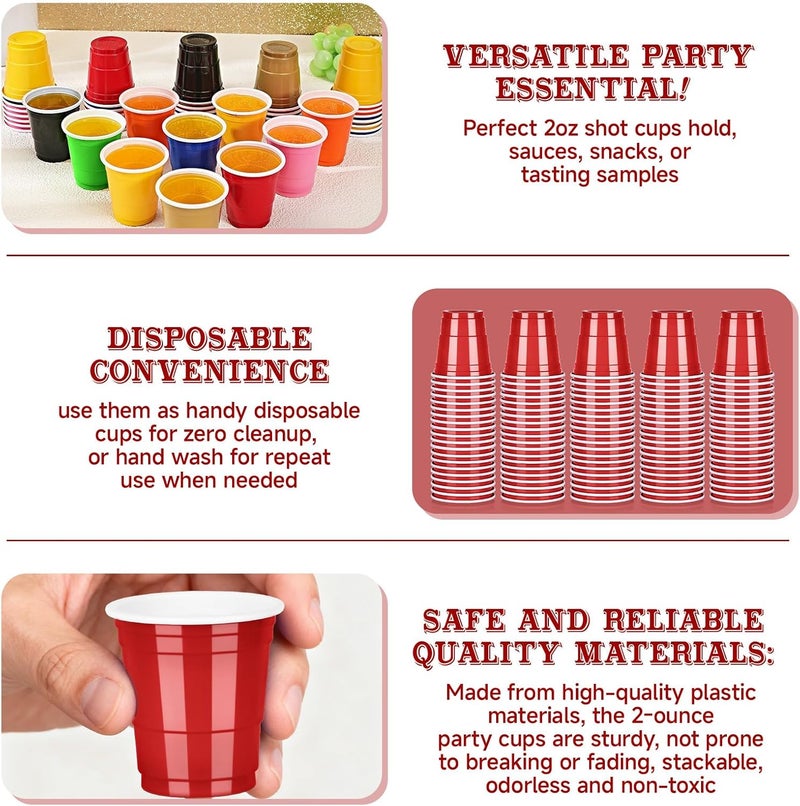 Pineburg 100 Pack 2oz Valentine's Day Plastic Shot Cups, Red Plastic Shot Glasses, Mini Disposable Cups for Parties Carnival Birthday Weddings Party Supplies(Red) - Image 3